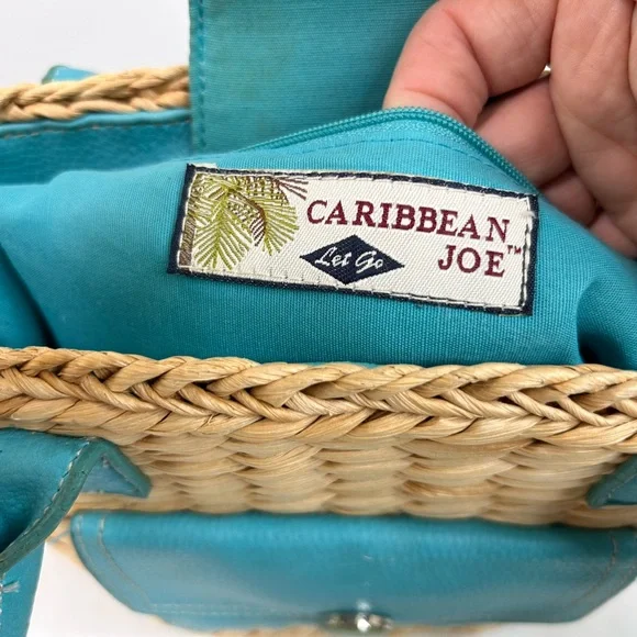 Caribbean Joe Straw Wicker Bag with Turquoise Leather Accents - Picture 11 of 11